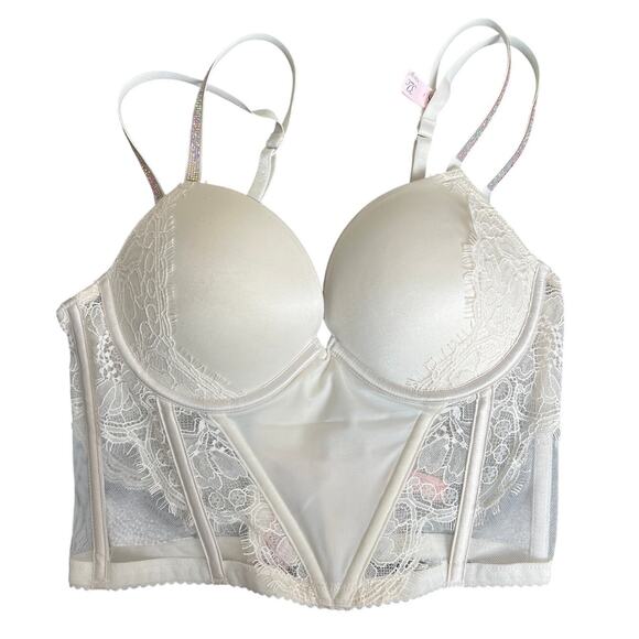 Victoria Secret Very Sxy Push-Up Corset  32C White Shine Strap - Picture 1 of 5